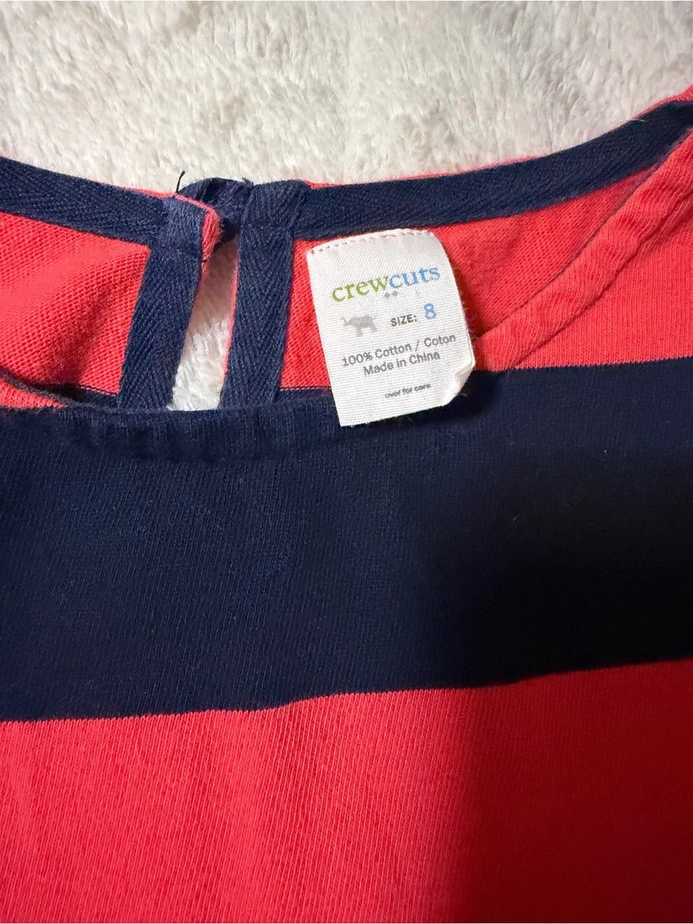Girls' crew cut Navy & Red Striped Knit Dress